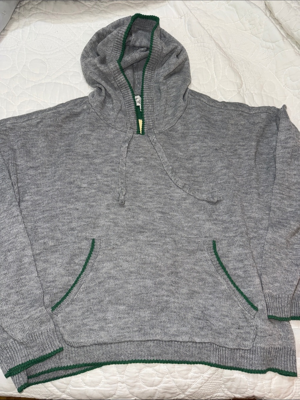 Vintage Havana Gray Hooded Sweater with Green Trim